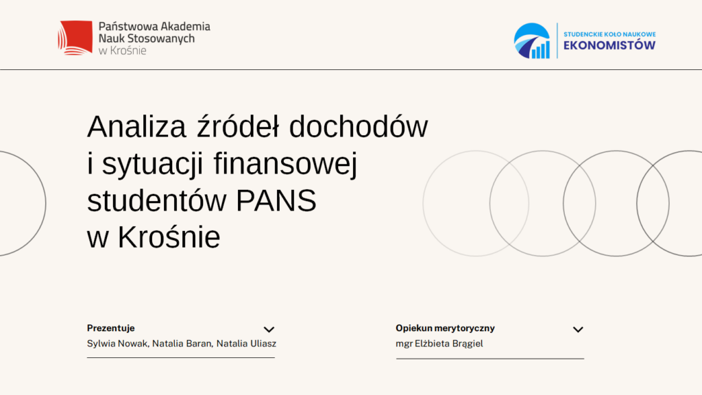 slajd tytułowy prezentacji pt. Analiza źródeł dochodów i sytuacji finansowej studentów PANS w Krośnie