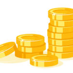 Gold coins stack concept illustration in flat style isolated, treasure of gold wealth with bright sparkles, money gold coins stacks concept of savings and dividends